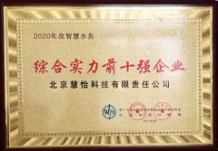 祝贺慧怡科技荣获智慧水务综合实力前十强企业